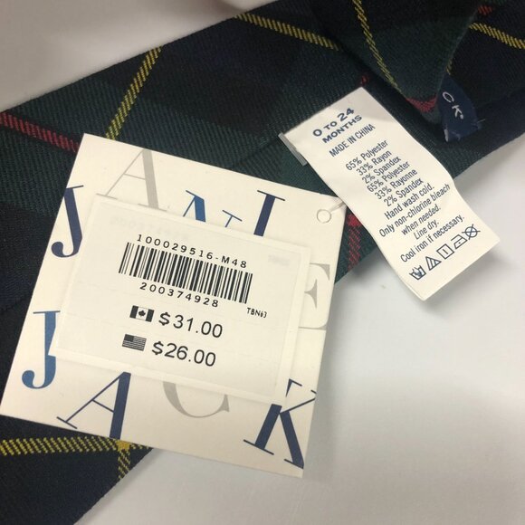 Janie and Jack Boys Necktie Hook & Loop Plaid Green 0-24M - Picture 3 of 3